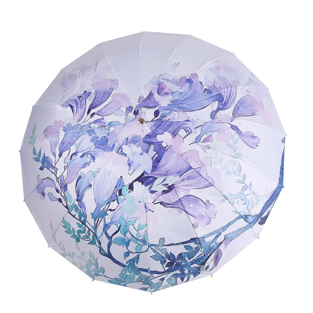 

Двухслойный 16-спицевый золотой стержень Солнечный зонт в китайском стиле с цветочным принтом Цветной клей Солнцезащитный зонт Защита от солнца Солнечный зонт