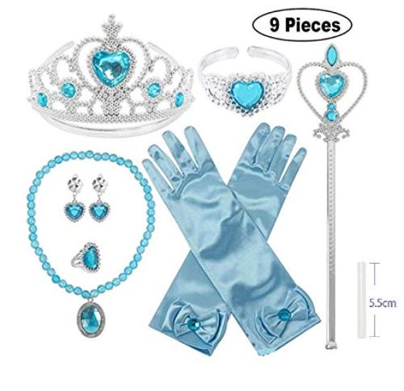 Bethany Home Princess Accessories Kids' Costume Set, 9-Piece Set, DIY Crafts for Princess Transformation, Sparkling Ice Blue Heart Tiara, Magic Wand,
