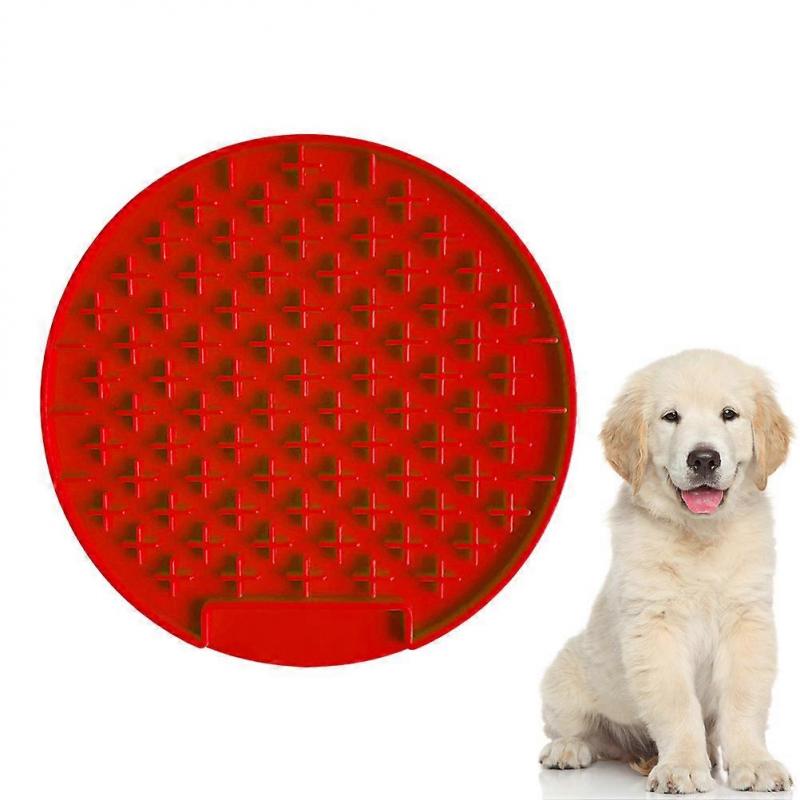 Dog Slow Eat Mat Silicone Feeding Cushion for Pets 3Pcs Red Round Style