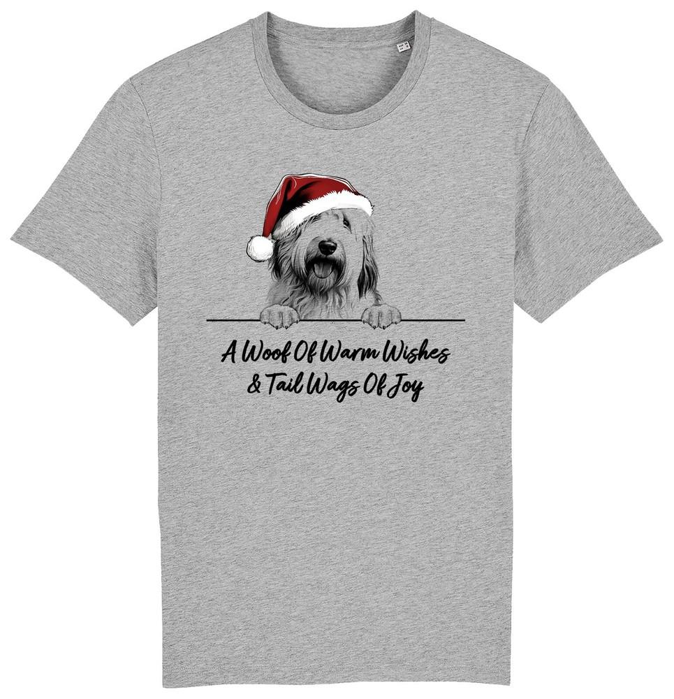 

ENGLISH SHEEPDOG Christmas Dog T-Shirt Adults Kids Woof Wishes Tail Wags Joy 4XL