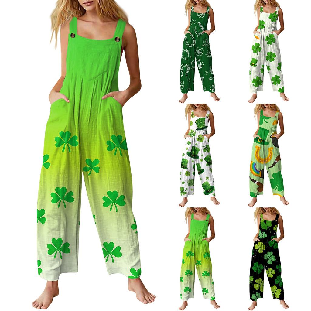 Bluză casual fără mâneci pentru femei. Salopetă imprimată de Ziua lui Patrick