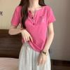 Summer Pure Cotton Irregular Solid T Shirts Women‘s V-neck Short-sleeve T-shirt Casual Slim Elastic Skinny Y2k Top Women Clothes