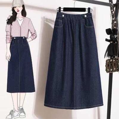 Jeansröcke für Damen, Stretch, hohe Taille, Knöpfe, A-Linie, locker, lässig, Sommer, klassisch, mittellanger Rock