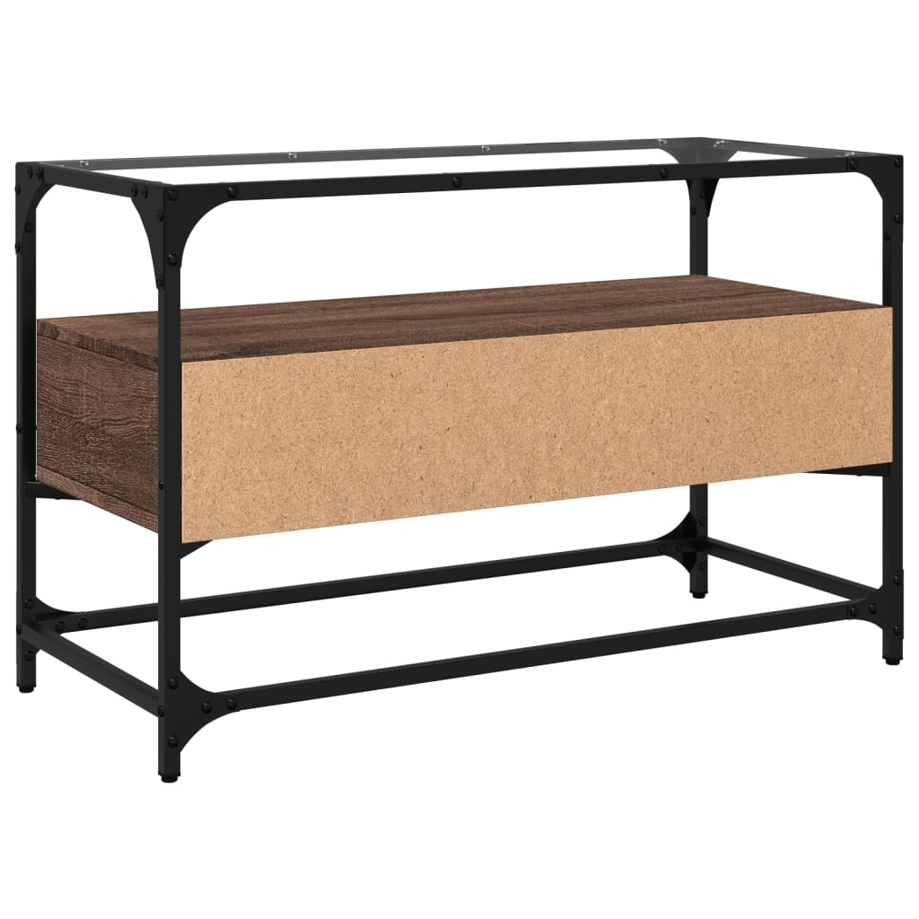 TV Stand with Glass Top Brown Oak Finish 80 X 35 X 51 Cm Particleboard