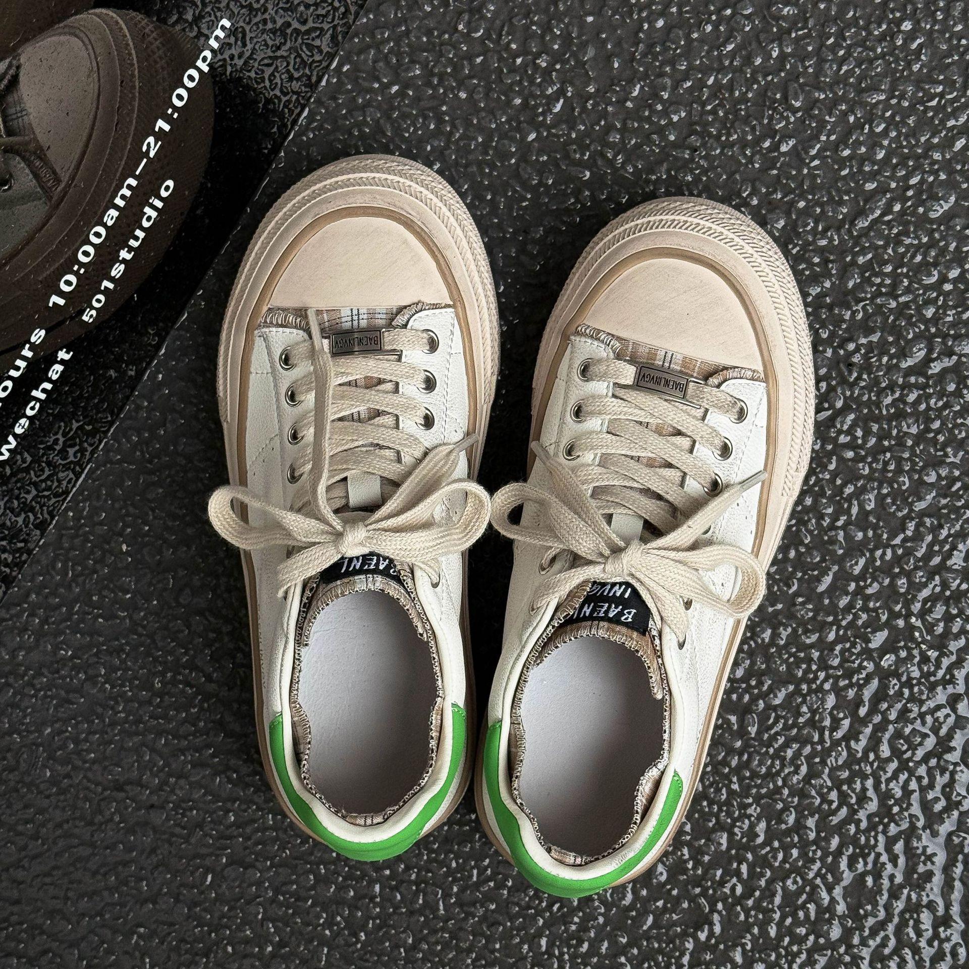 женские повседневные кеды на толстой подошве полированные и состаренные нишевый дизайн обувь с цветовой блокировкой модная обувь для женщин 35 бежевый 8286₽