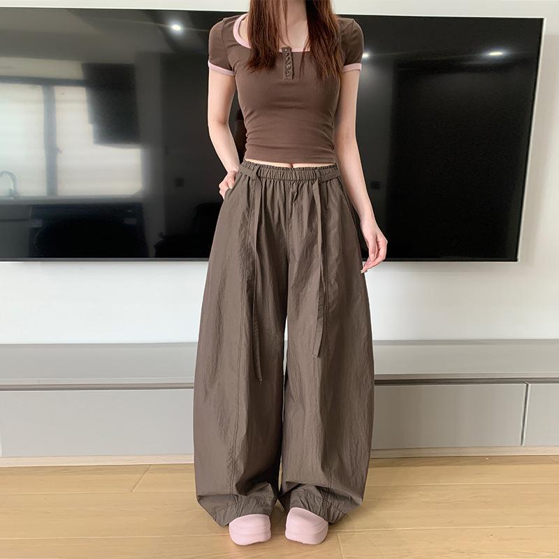 Quick-drying Scimitar Wide-leg Pants Women's Summer Thin New High-waisted Loose Straight Casual Overalls