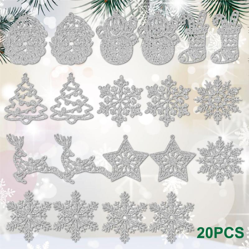 

20Pcs Christmas Tree Decoration Hanging Ornaments Tree Snowman Reindeer Santa Snowflake Ornaments For Year Winter Party