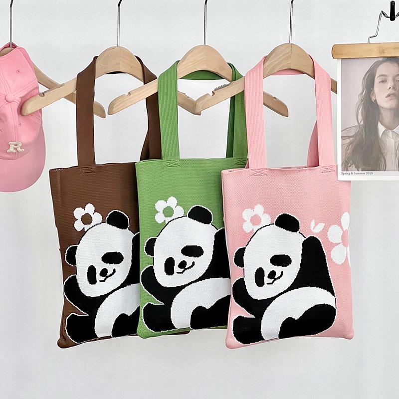 

Women s Single Shoulder Crossbody Bag - 2024 Summer Panda Design Handbag, Polyester Knitted Souvenir