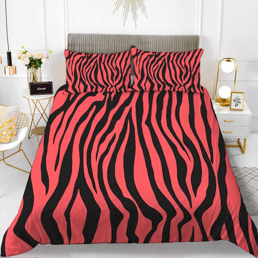 Zebra Print Duvet Cover Set King Polyester Red Black Stripes Bedding Set Wild Animal Zebra Wildlife Skin Quilt Cover For Girls