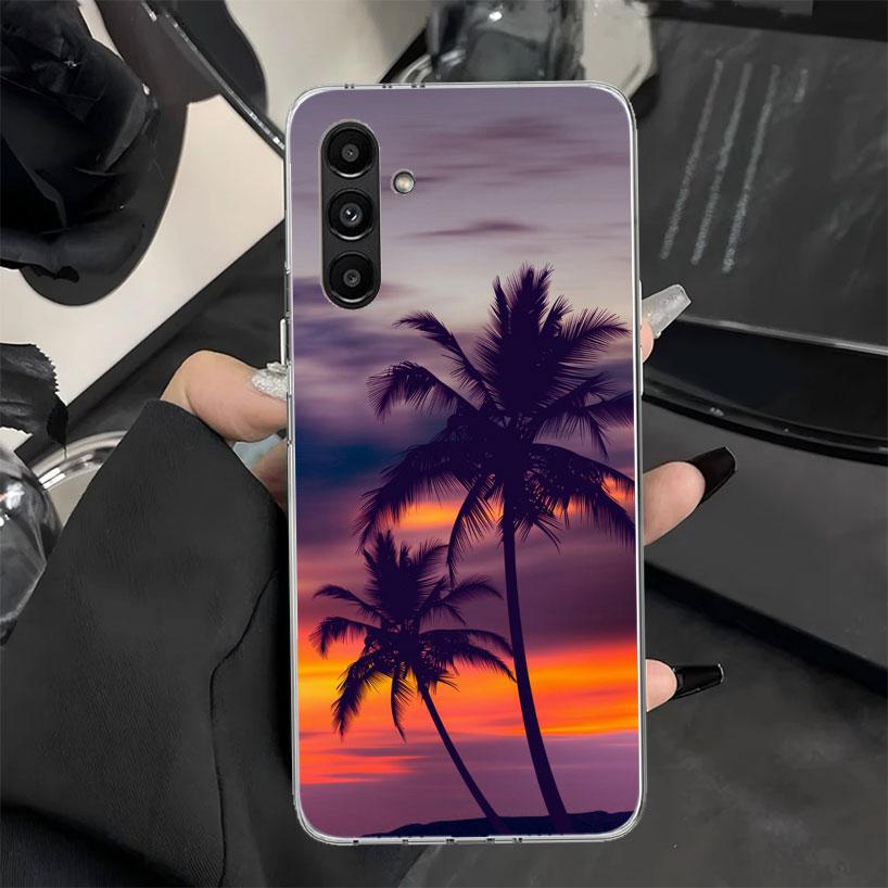 Palm Leaves Sunset Summer Scenery Phone Case for Samsung Galaxy A17 A16 A26 A36 A56 A15 A14 A13 A55 A54 A53 A35 A34 A33 A25 A24