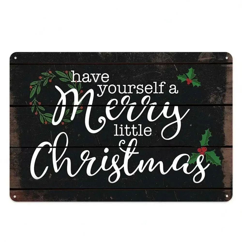 Vintage Christmas Metal Tin Sign Home Festive Wall Decor