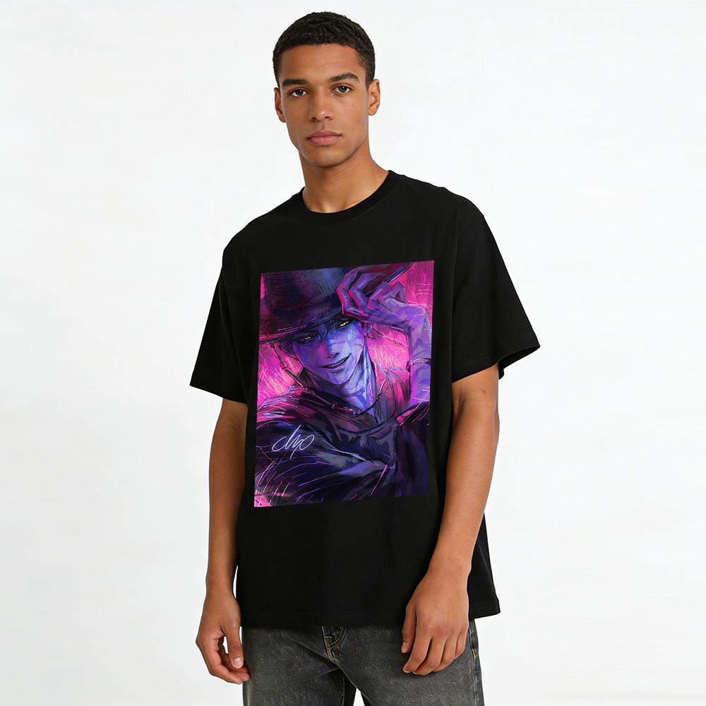 Gothic Sinister Gentleman Print T-Shirt, Edgy Subculture Street Style Unisex Loose Top Pure cotton T-shirt