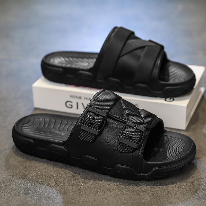 Summer new slippers men's cool slippers indoor bathroom one-word drag breathable outside wearing beach drag casual shoes men