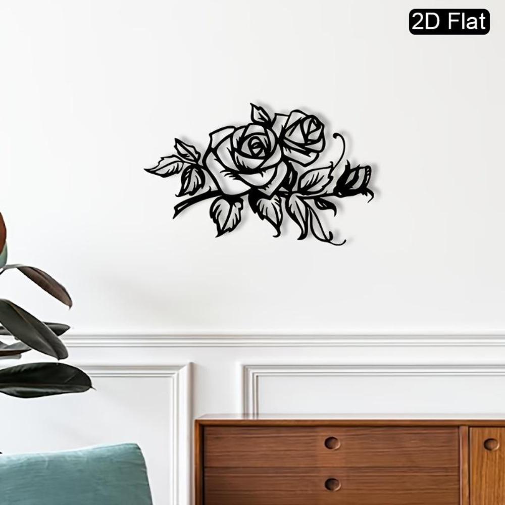 Wrought Iron Wall Art Rose Bouquet Metal Flower Decor Valentine Gift for Home Garden Living Room