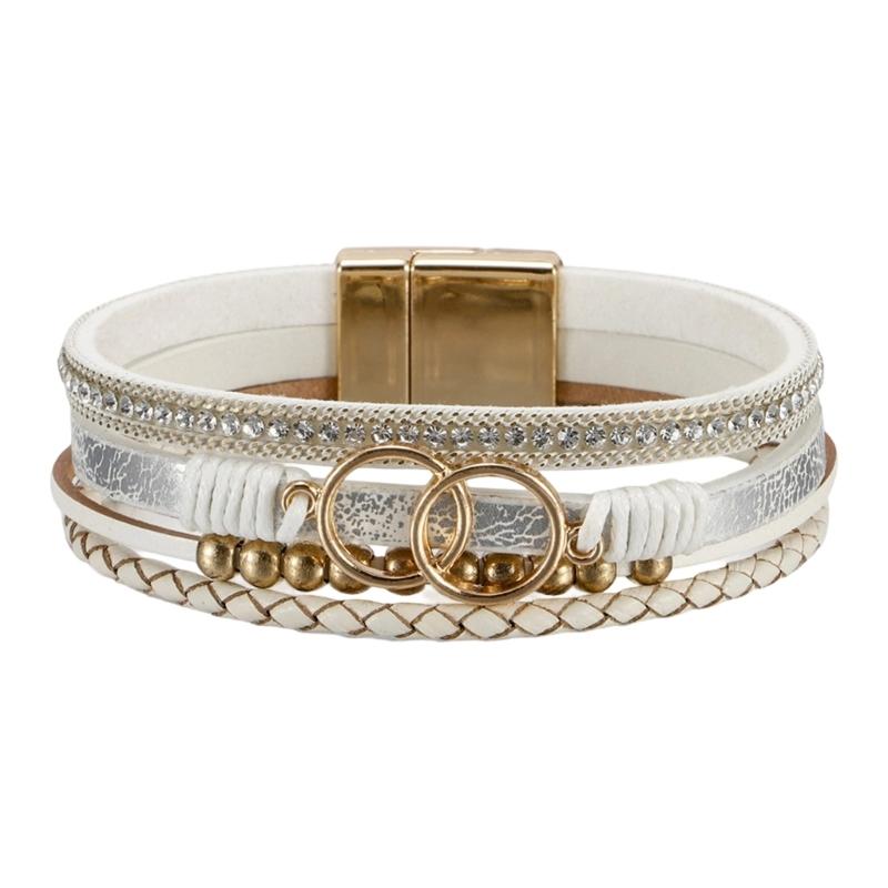 Элегантный Многослойный Плетеный Ручной Работы Кожаный Браслет Бохо Дизайн Регулируемый Ремешок Для Женщин белый