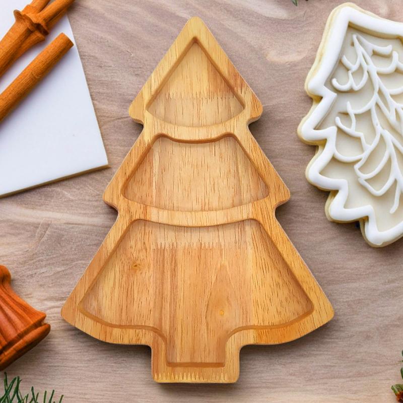 1Pc Christmas Tree Kitchenware Dessert Snack Plate Plate Tray Serving Tray Duoge Serving Dish Wooden