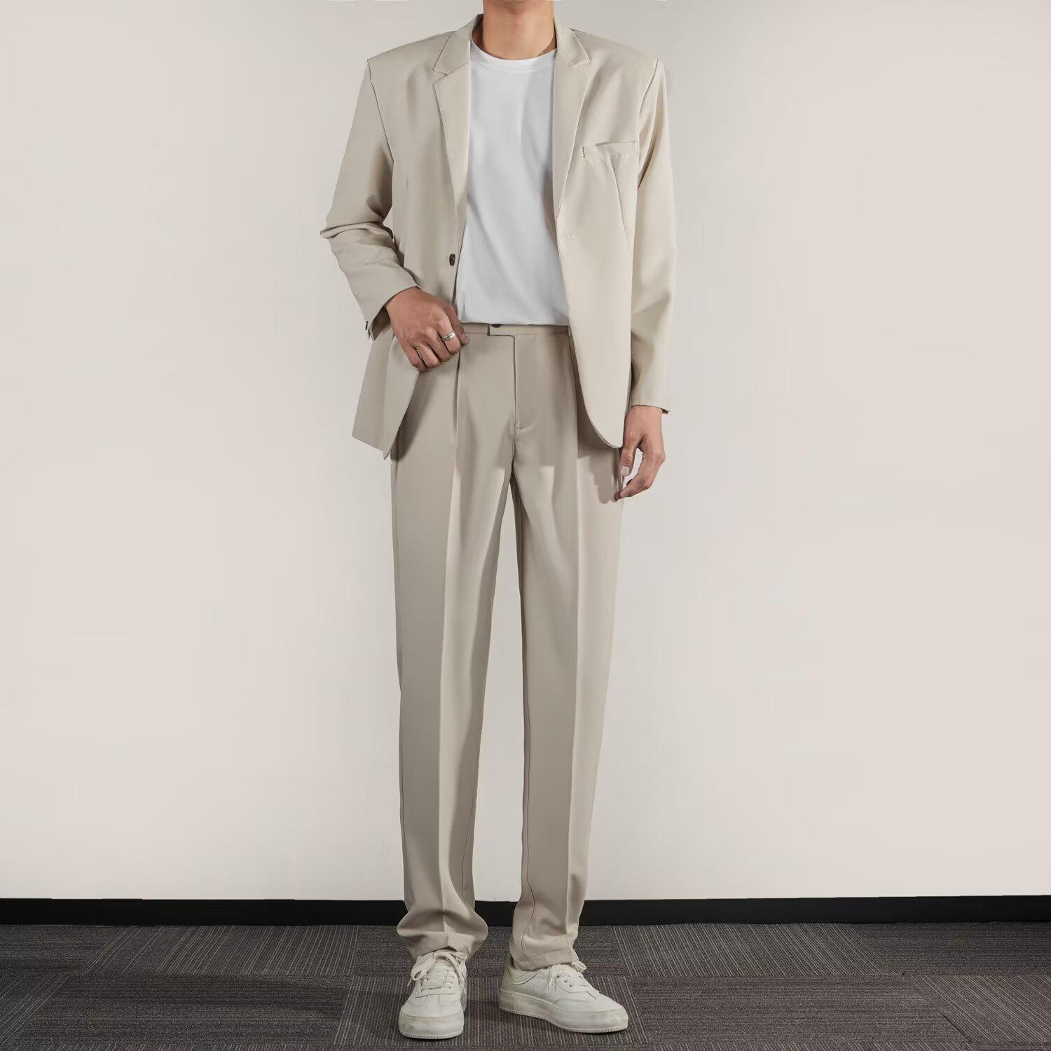 

Мужской модный повседневный деловой костюм в корейском стиле, весна 2024 г., элегантный однотонный, не требует глажки M