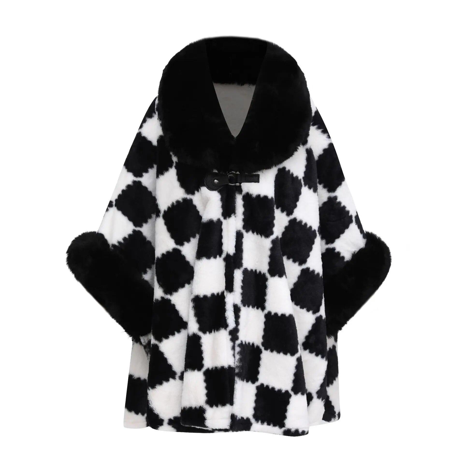 

11 цветов, женское зимнее пончо из искусственного кроличьего меха, толстое теплое пальто с леопардовым принтом животных, фланелевое свободное пальто с рукавами «летучая мышь» ONE SIZE