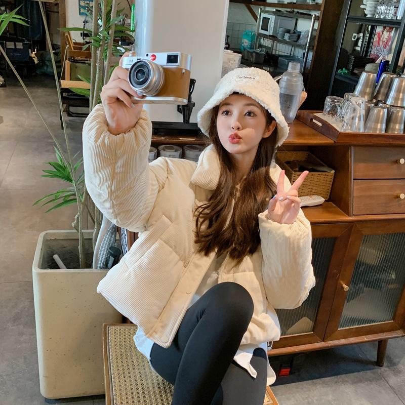 Corduroy down cotton clothes niche chic padded jacket women's autumn and winter small high waist short cotton clothes