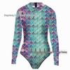 Mermaid Style 3D Fish Scale Women's Long Sleeve One-Piece Swimsuit
