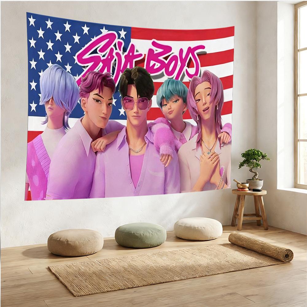 SPIT BOYS Virtual Idol Tapestry American Flag Kpop Style Wall Hanging HD Print Boy Group Poster for Bedroom Dorm Home Decor