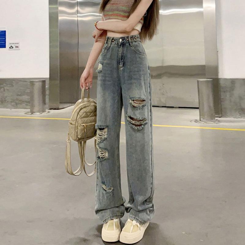 Women's Wide Leg Jeans High Waist Loose Pants Straight Leg Spring/summer Floor Pants