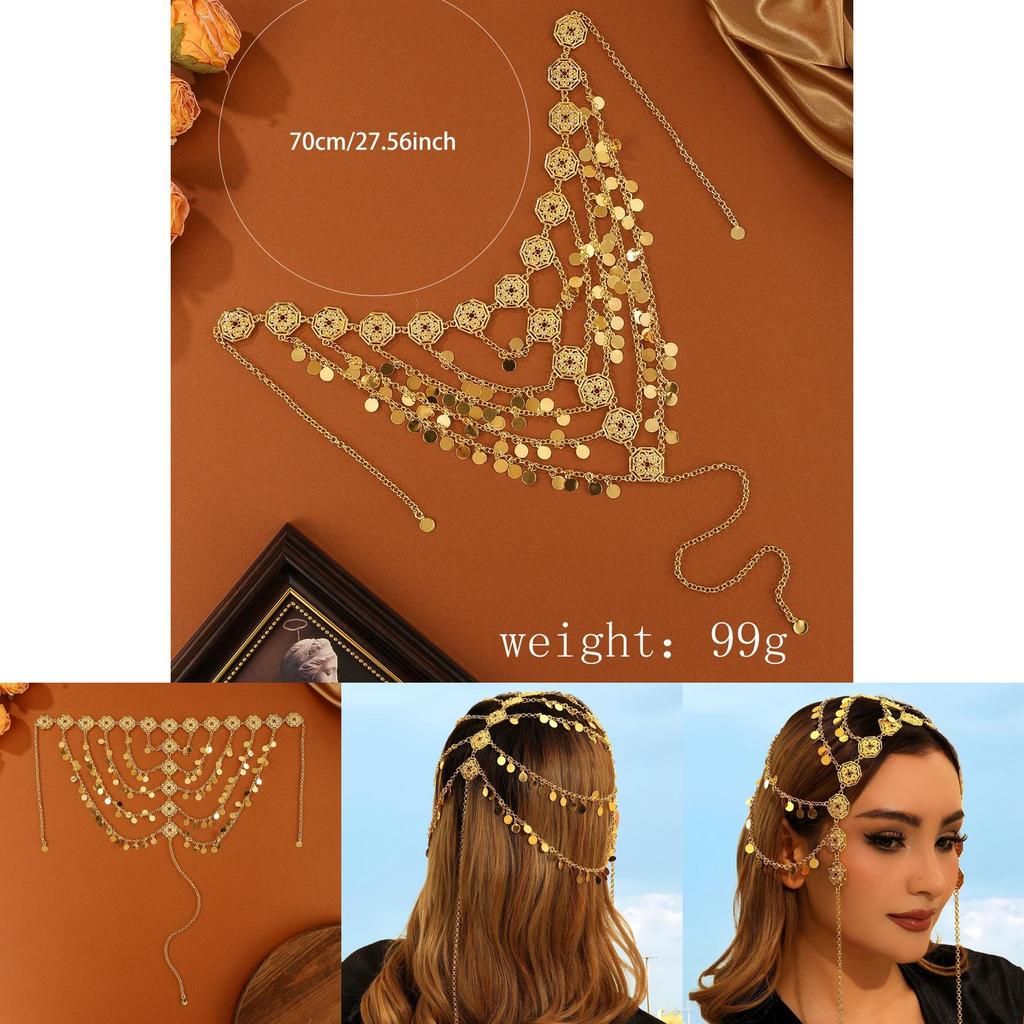 Middle East Gold Alloy Headband With Dangling Tassels For Women Travel Gift