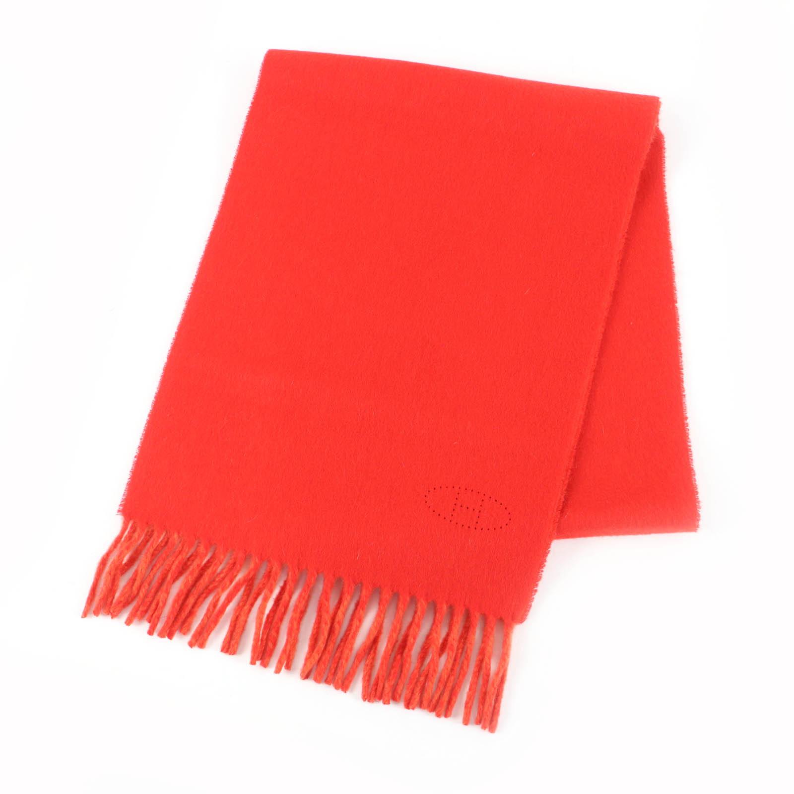 

Excellent HERMES Scarf Reversible H-logo perforated fringe cashmere Women Used