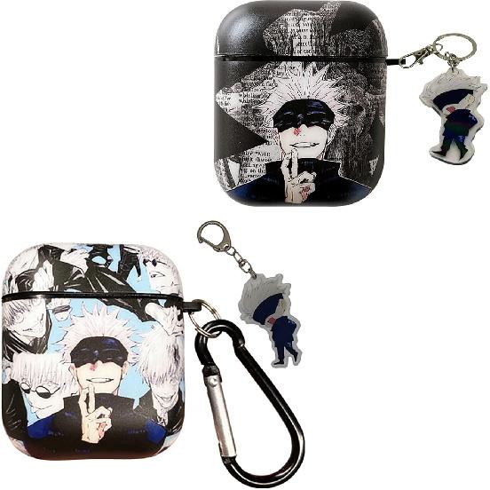 Anime Headphone Case Satoru Gojo TPU Shock-Proof Earphone Case Cover with Keychain for Airpods 1st/2nd Black