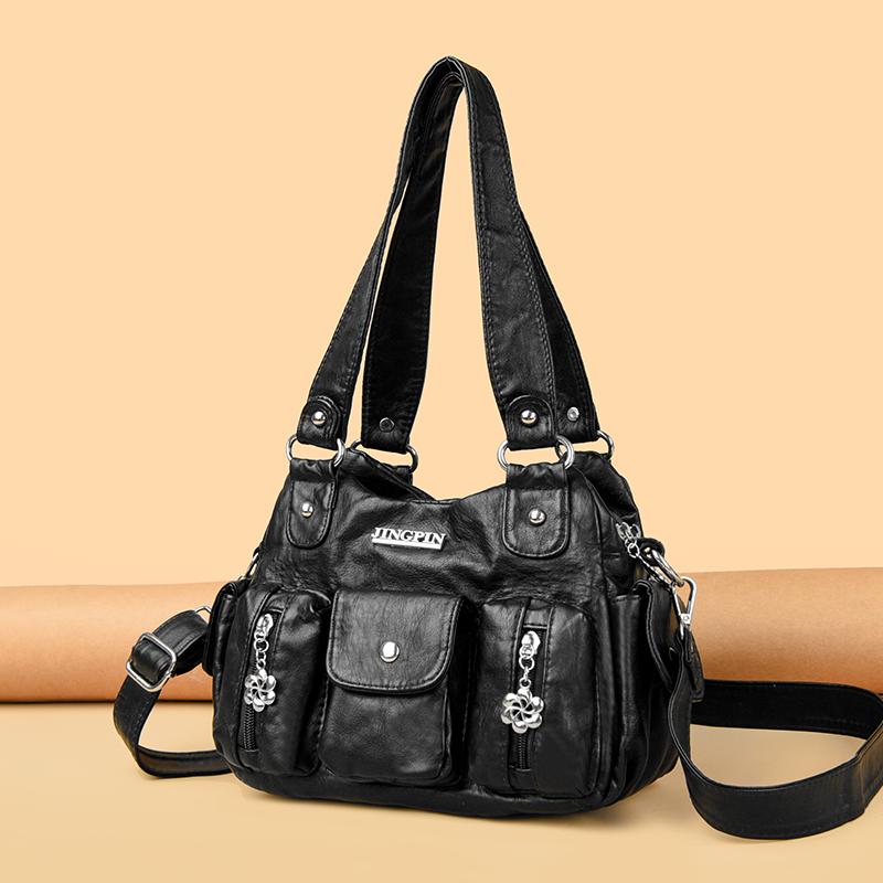 Solid Color Shoulder Bags For Women 2025 Fashion Soft Leather Casual Tote Bag Ladies Retro Messenger Crossbody Bag Commuting Sac