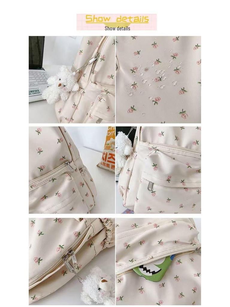 Leichter Rucksack mit Reißverschluss, floraler Print im koreanischen und japanischen Stil - Großes Fassungsvermögen für Schüler