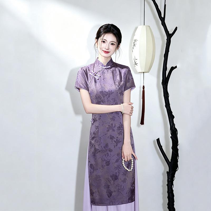 Purple mother outfit, free test Aodai national style new Chinese cheongsam, improved young women's high-end daily dress