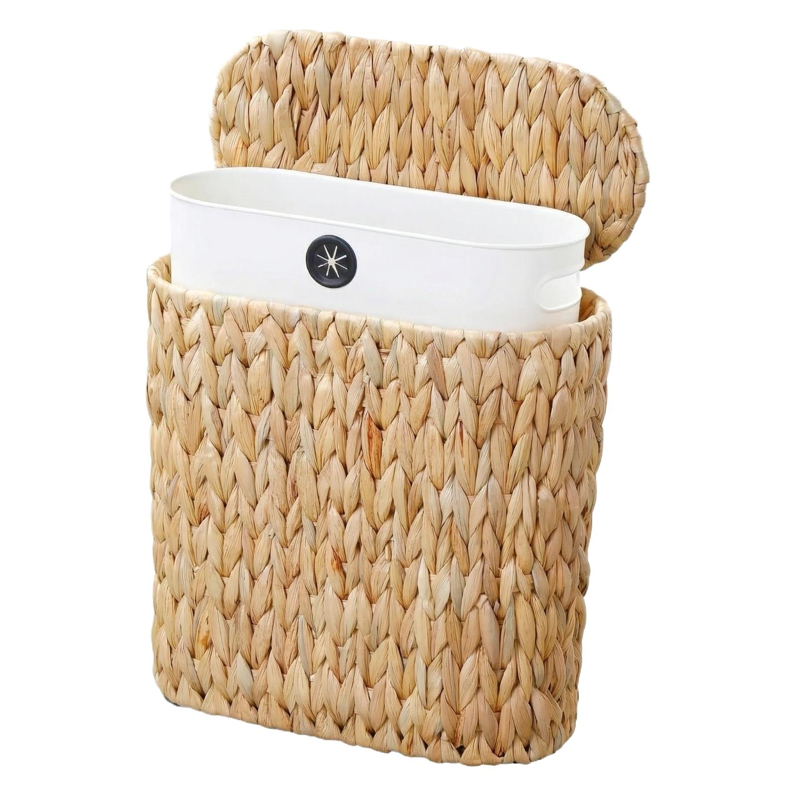 

Woven Water Hyacinth Storage Basket with Lid Bathroom Toilet Paper Holder and Miscellaneous Organizer for Home and Hotel Use One Size