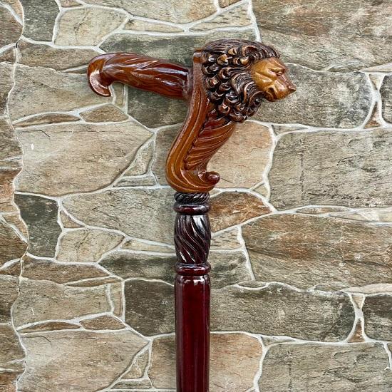 Laska z główką lwa, designerska laska do chodzenia, ręcznie rzeźbiona drewniana laska,