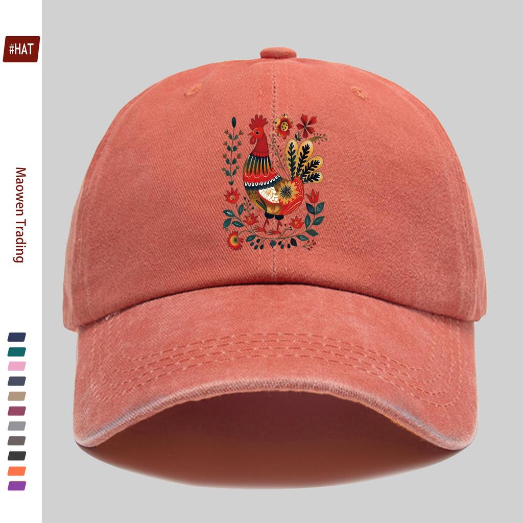 pc Chicken Print Baseball Cap Country Style Floral And Chicken Pattern Sun Hat Comfortable Lightweight Papa Cap Truck Driver