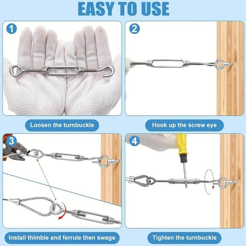 10/1Pcs Stainless Steel Hook Eye Turnbuckles Adjustable Wire Rope Tensioner Clothesline Tightener Marine Hardware M4 M5 M6