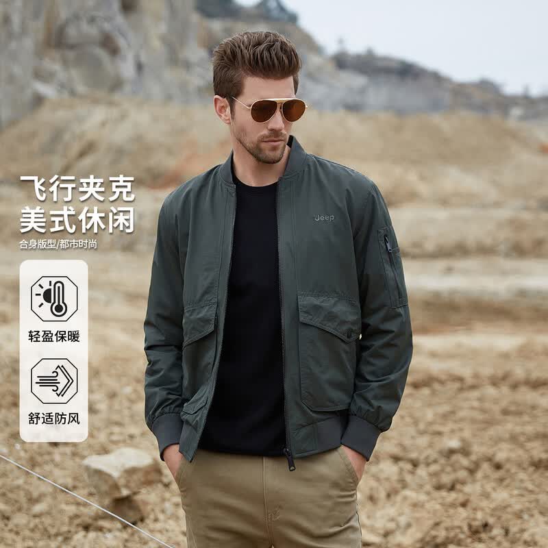 JEEP Men s American Retro Baseball Collar Jacket L