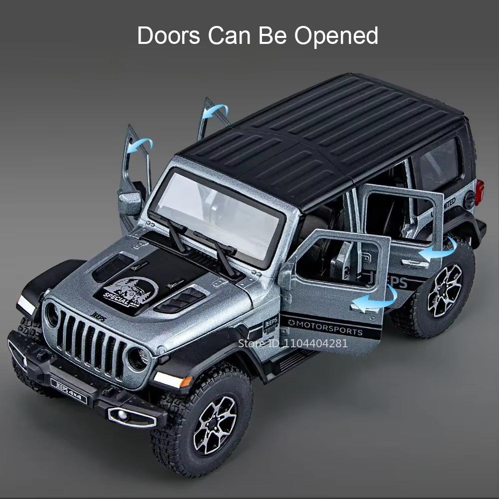 1:32 Wrangler Rubicon Model Toy Alloy Diecast Car Doors Opened Sound Light Pull Back Miniature Off-road Vehicle Kid Holiday Gift