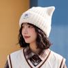 Autumn and Winter Cat Ear Plush Knitted Hat Female Sweet and Cute Warm Wool Hat Showing Face Small Versatile Cold Hat