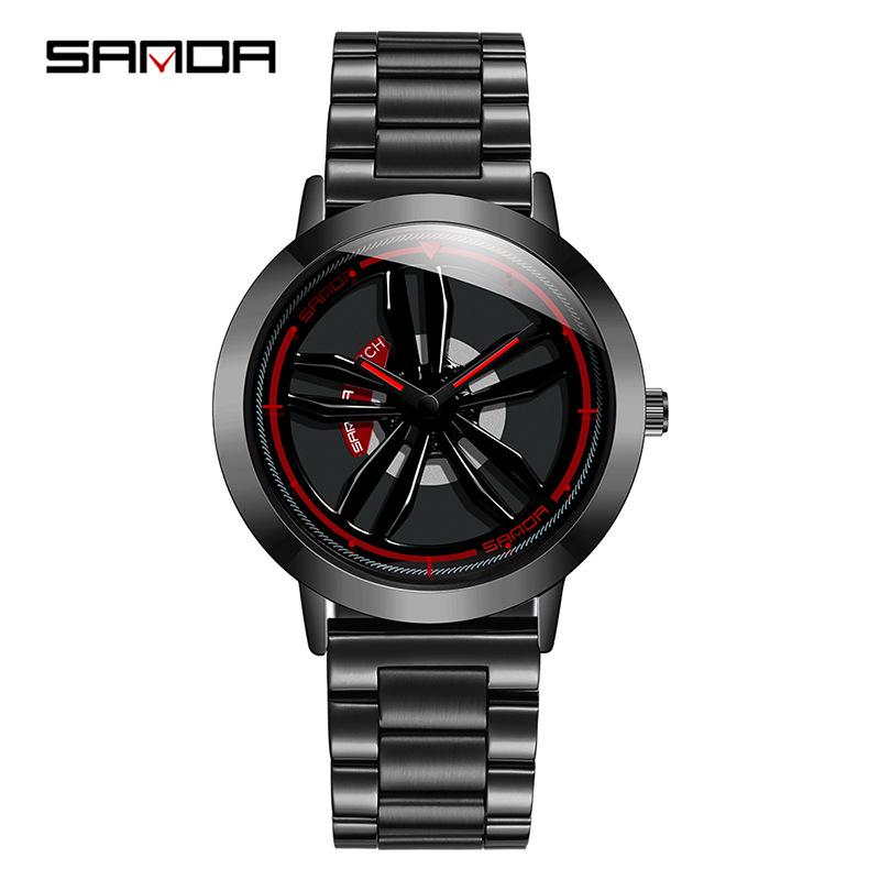 Sanda Time to Shine Wheel Series Men's Waterproof Quartz Wristwatch with Creative Hollow Design