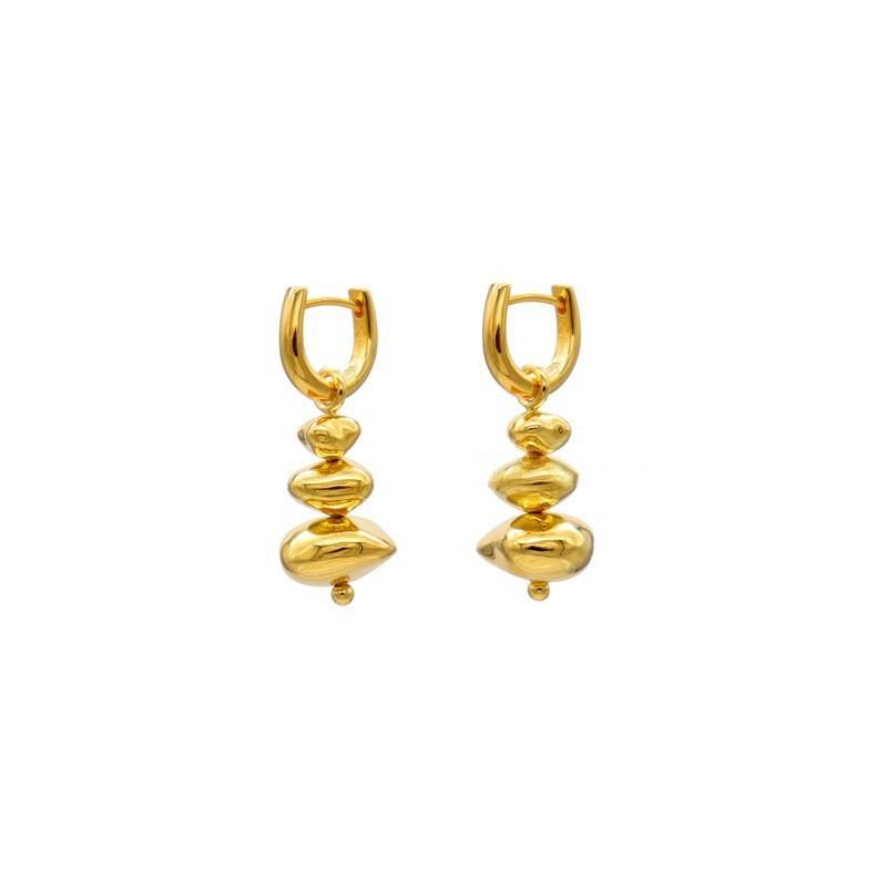 Exquisite And Elegant Stacked Stone Earrings, Gold And Silver Two-Color Temperament Earrings, Fashionable High-End Commuter Versatile Earrings