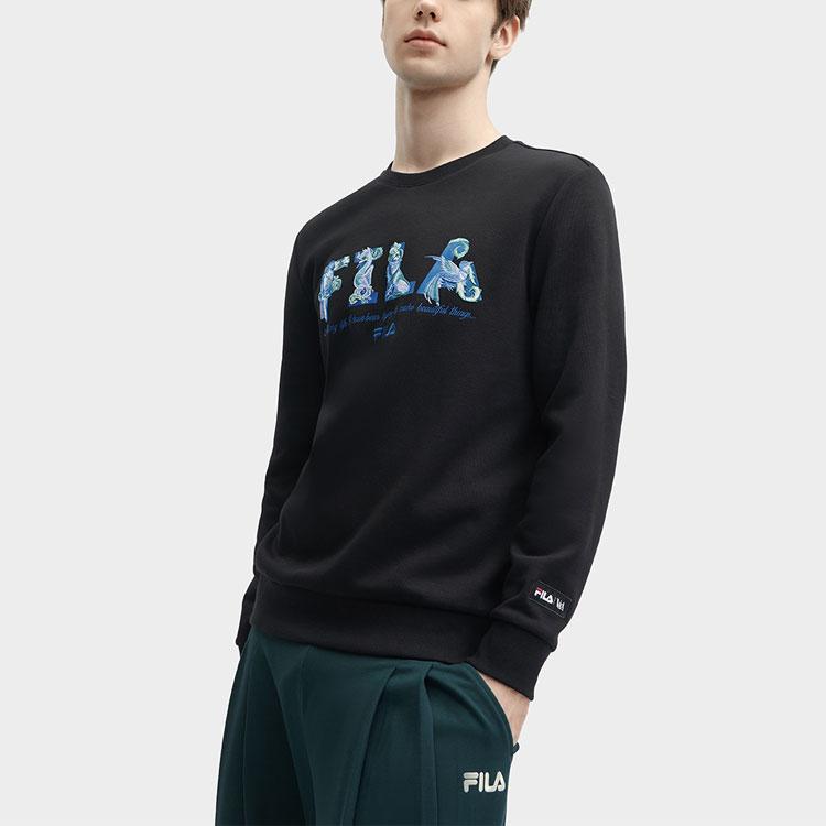 FILA X V&A Heritage Collection Morgan Series Letter Round Neck Pullover Sweatshirt Men sweatshirt Black F11M418219F-BK
