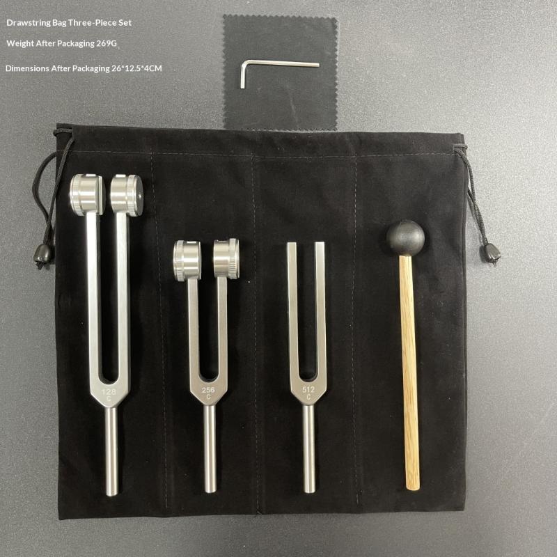 Juego de Diapasones 128Hz 256Hz 512Hz Con Martillo y Bolsa, Instrumentos Profesionales de Terapia de Sonido Para Sanación, Chakra, Yoga