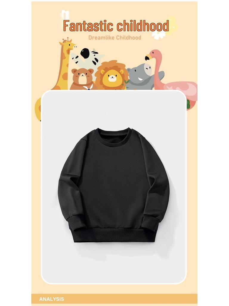 Euro-American Kids' Solid Color Long-Sleeve Autumn/Winter Sweatshirt – Customizable Basic Pullover