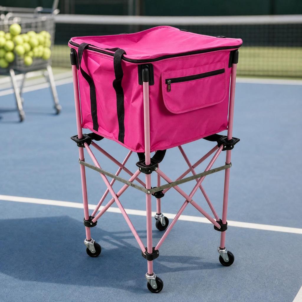 Tennis Ball Cart with Caster Wheels and Zippered Textile Compartment for Coaches