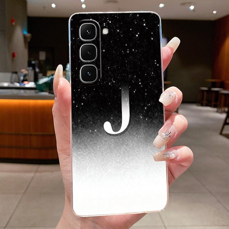 Phone Case For Infinix Hot 70 Jelly Clear TPU Anti-scratch Soft Casing Fashion A to Z Lucky Letter Flower Pattern Couple Shell