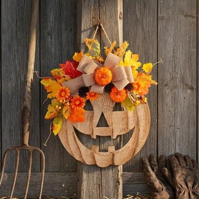 Rustic Halloween Wooden Pumpkin Door Hanger  Thanksgiving Scene Decor