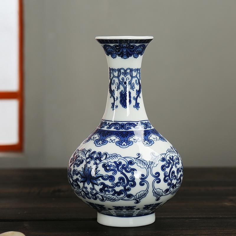 Mini Celadon Blue & White Porcelain Wall Vase: Small Hydroponic Flower Holder Ornament
