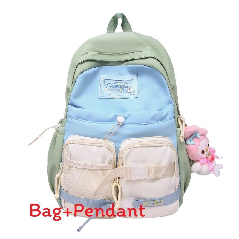 Nylon Student Backpack For Girls With Breathable Design And Geometric Pattern For School And Daily Use