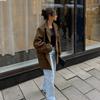 Damen Vintage Verdickt Mittellang Umlegekragen Wildleder Pendler Wintermantel Jacke